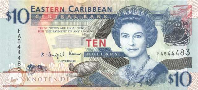 Eastern Caribean States - 10  Dollars (#048_UNC)