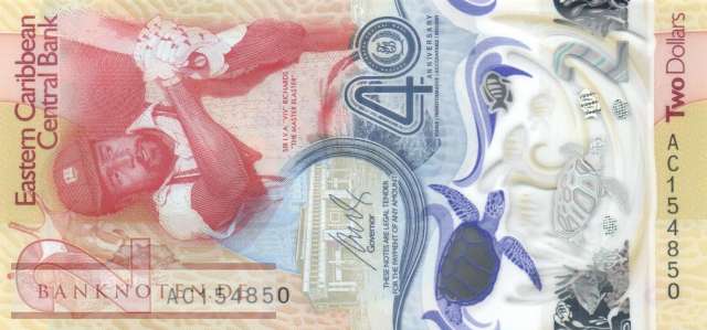 Eastern Caribean States - 2  Dollars - 40 years.... (#061_UNC)