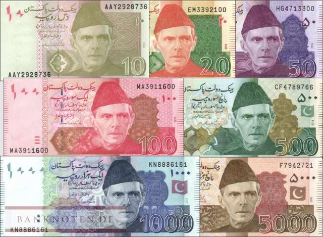 Pakistan: 5 - 5.000 Rupien (7 Banknoten)