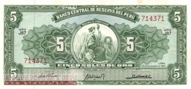 Peru - 5  Soles de Oro (#083a-63_XF)