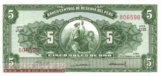 Peru - 5  Soles de Oro (#083a-68_UNC)
