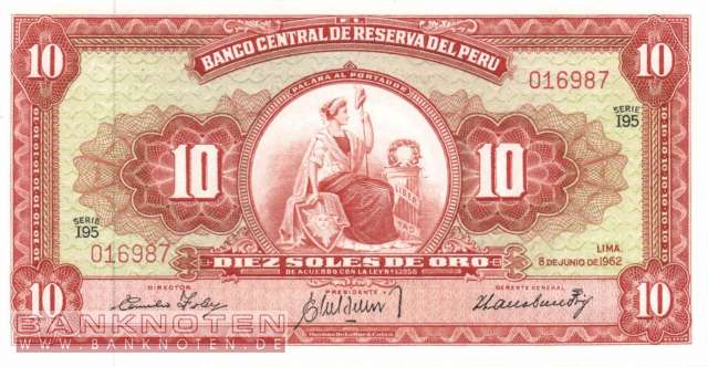 Peru - 10  Soles de Oro (#084a-62_UNC)