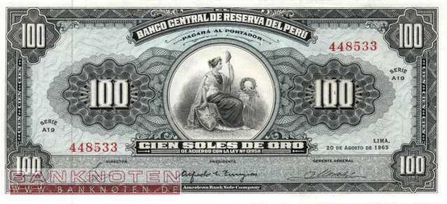 Peru - 100  Soles de Oro (#090a-65_UNC)