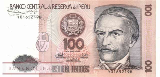 Peru - 100  Intis - Ersatzbanknote (#133-R_UNC)