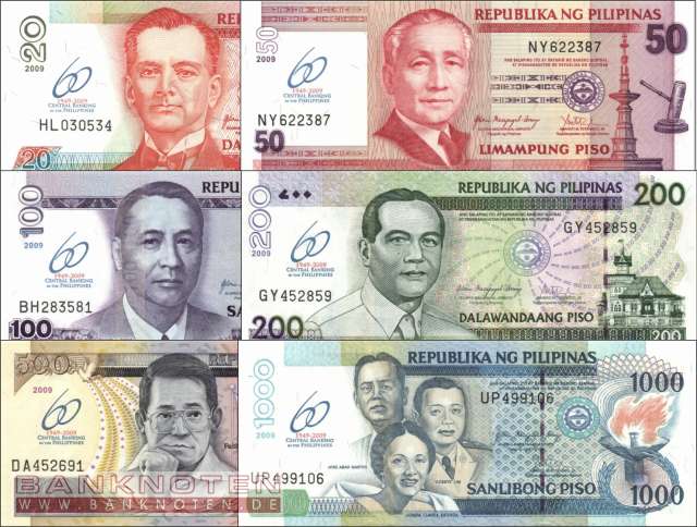Philippines: 20 - 1.000 Piso (6 banknotes)