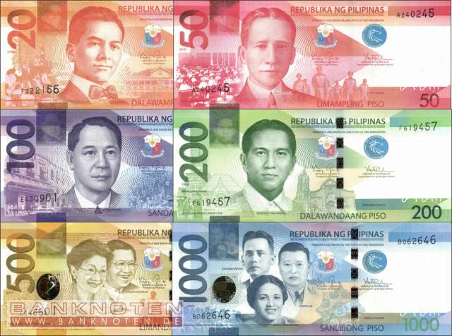 Philippinen: 20 -1.000 Piso (6 Banknoten)