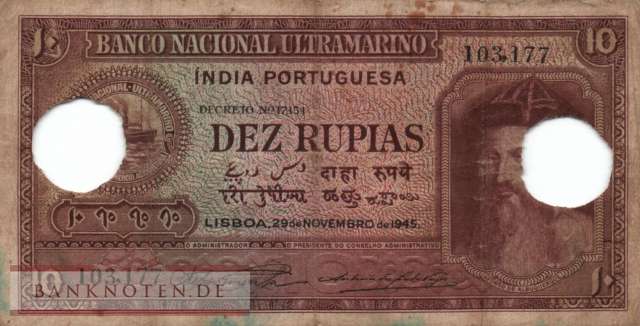 Portuguese India - 10  Rupias (#036E-U4_VG)