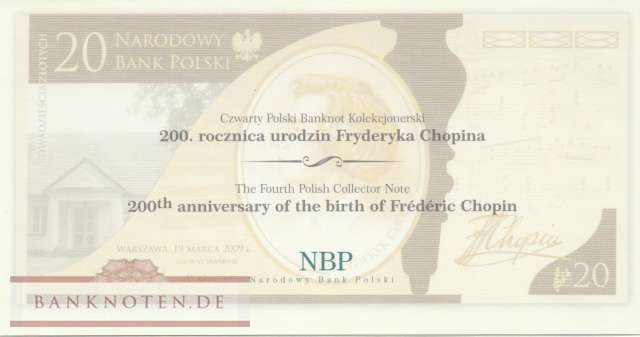 Polen - 20  Zlotych - Chopin im Folder (#181F_UNC)