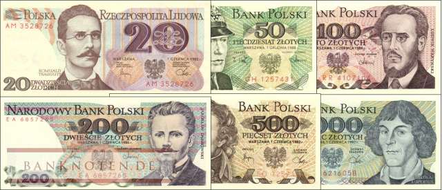 Polen: 20 - 1.000 Zlotych (6 Banknoten)