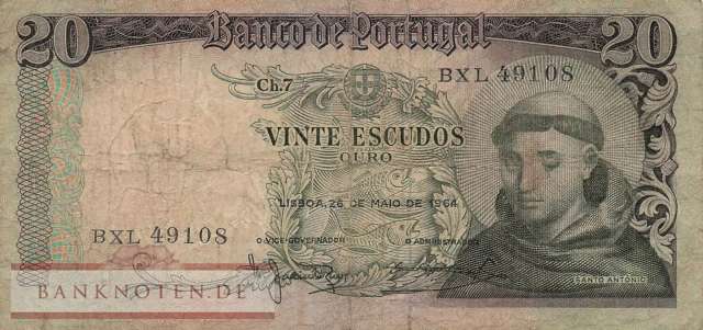 Portugal - 20  Escudos (#167b-2_VG)