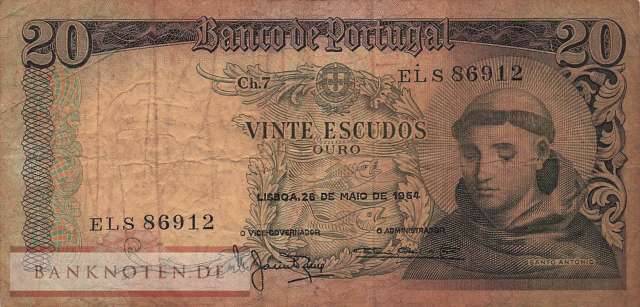 Portugal - 20  Escudos (#167b-3_VG)