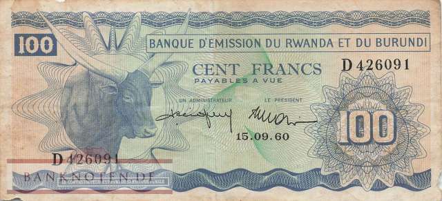 Rwanda-Burundi - 100  Francs (#005a_VG)