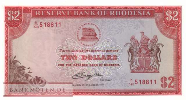 Rhodesia - 2  Dollars (#035c_UNC)