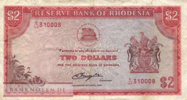 Rhodesia - 2  Dollars (#035d_VF)