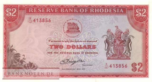 Rhodesia - 2  Dollars (#039b_UNC)