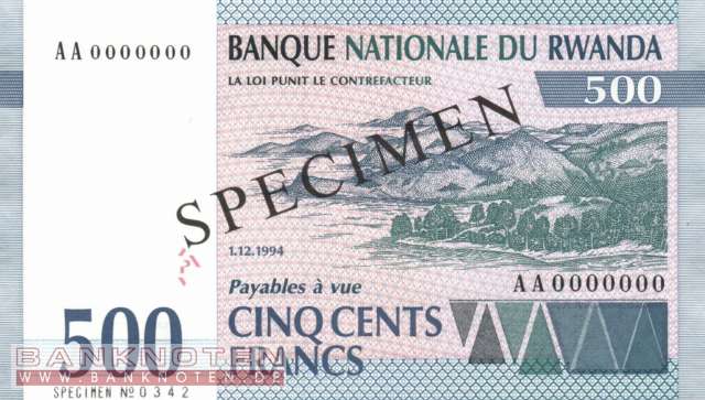 Rwanda - 500  Francs - SPECIMEN (#023s_UNC)