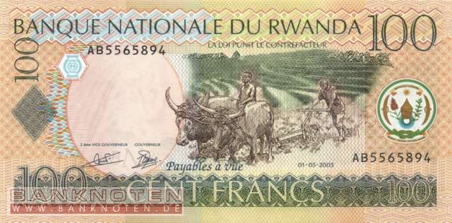 Ruanda - 100  Francs (#029a_UNC)