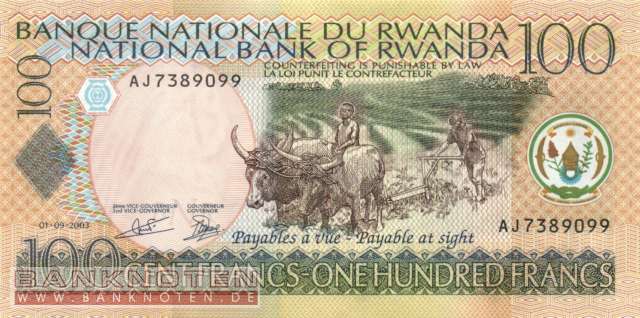 Ruanda - 100  Francs (#029b_UNC)