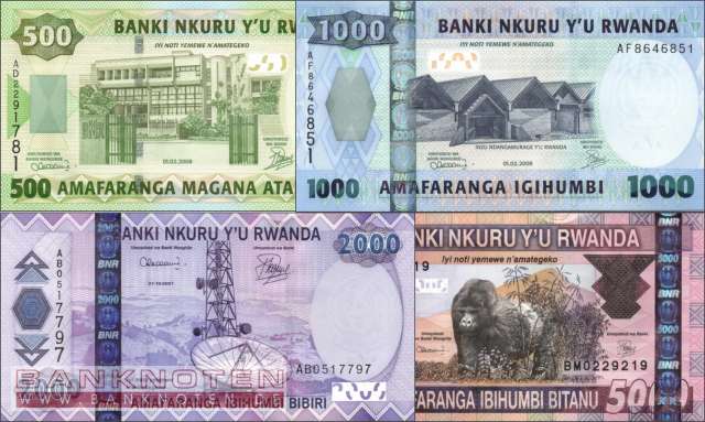Ruanda: 500 - 5.000 Francs (4 Banknoten)