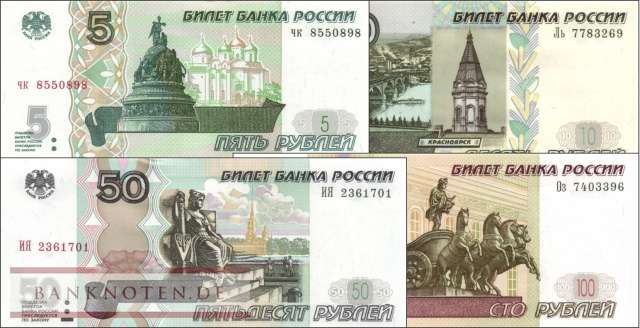 Russland: 10 - 100 Rubles (3 Banknoten)