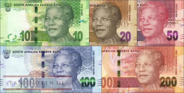 Südafrika: 10 - 200 Rand Mandela (5 Banknoten)
