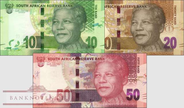 Südafrika: 10 - 50 Rand Mandela (3 Banknoten)