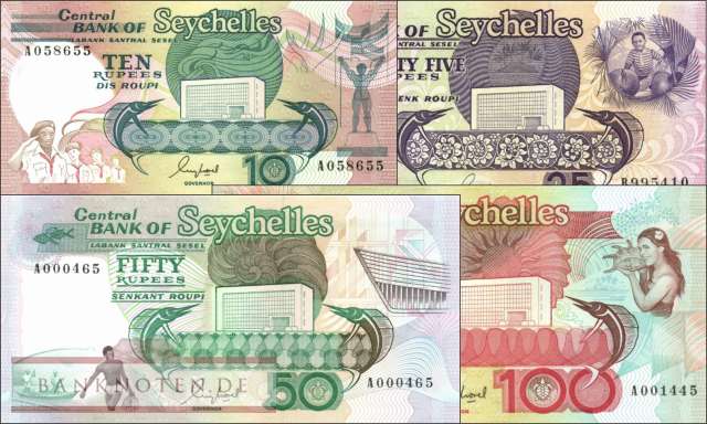 Seychellen: 10 - 100 Rupees (4 Banknoten)
