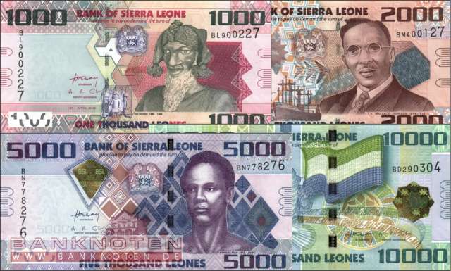 Sierra Leone: 1.000 - 10.000 Leones (4 Banknoten)