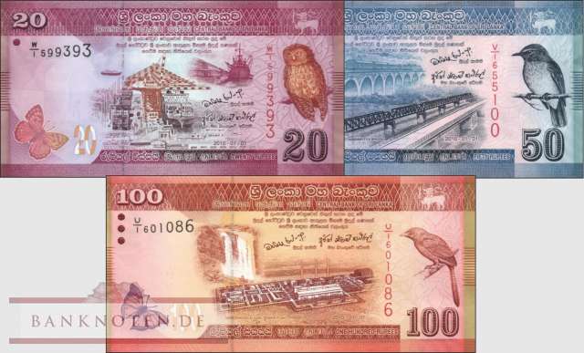 Sri Lanka: 20 - 100 Rupees (3 Banknoten)