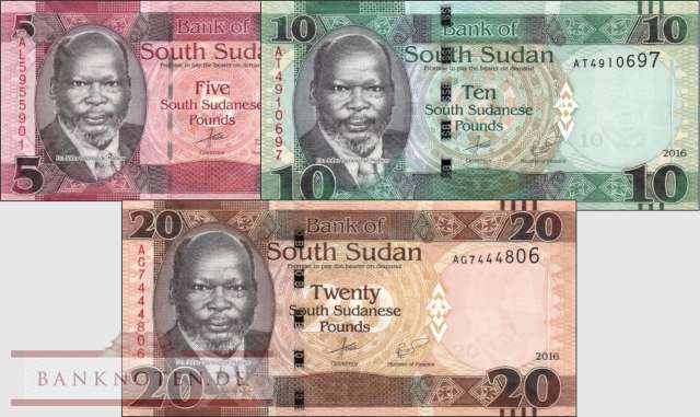 Süd Sudan: 5 - 20 Pounds (3 Banknoten)
