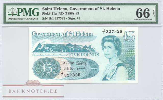 St.Helena - 5  Pounds - PMG 66 (#011a-PMG_UNC)