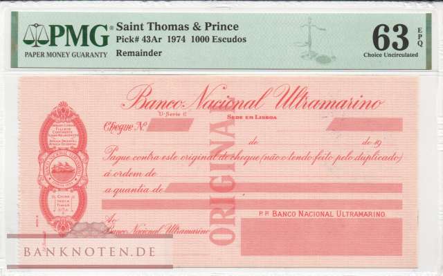 Sao Tome & Principe -  Scheck remainder  (#043Ar-PMG63_UNC)