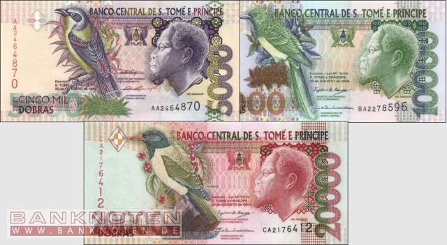 Sao Tome & Principe: 5.000 -  20.000 Dobras (3 Banknoten)