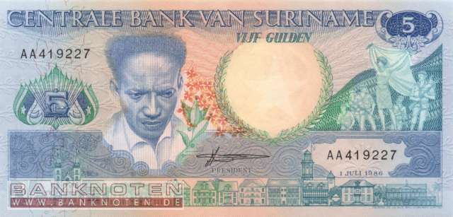 Suriname - 5  Gulden (#130a_UNC)