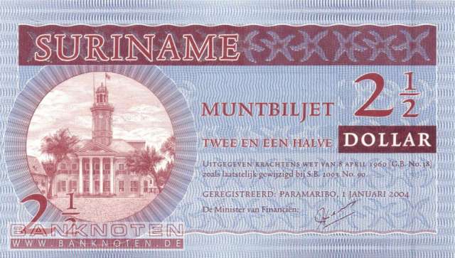 Surinam - 2 1/2  Dollars (#156_UNC)