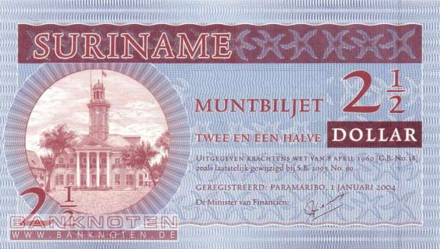 Suriname - 2 1/2  Dollars (#156_UNC)