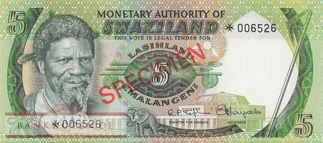 Swaziland - 5  Emalangeni - SPECIMEN (#003-CS_UNC)