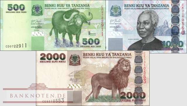 Tanzania: 500 Shilingi - 2.000 Shilingi (3 banknotes)