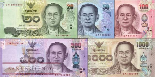 Thailand: 20 - 1.000 Baht (5 Banknoten)