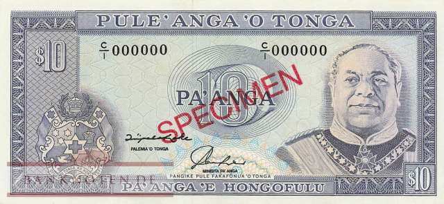 Tonga - 10  Pa'anga - SPECIMEN (#028-1S_UNC)