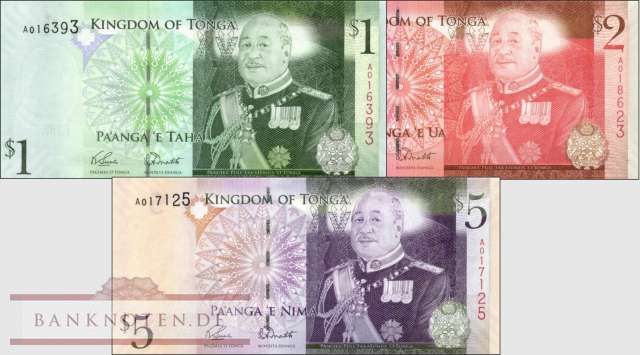 Tonga: 1 - 5 Pa'anga (3 Banknoten)