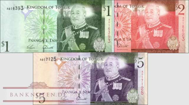 Tonga: 1 - 5 Pa'anga (3 banknotes)