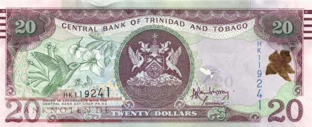Trinidad and Tobago - 20  Dollars - with marking for the blind (#049b_UNC)