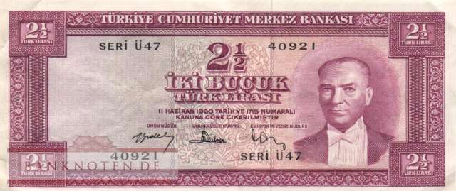 Türkei - 2 1/2  Lira (#152a_VF)