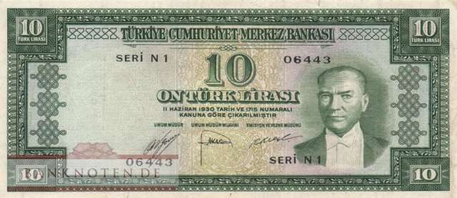 Türkei - 10  Lira (#157a_F)