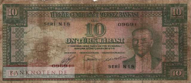 Turkey - 10  Lira (#157a_G)
