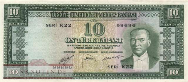 Türkei - 10  Lira (#157a_XF)