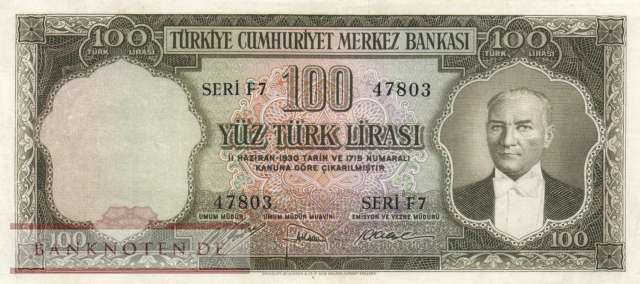 Turkey - 100  Lira (#167a_VF)