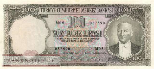 Turkey - 100  Lira (#169a_F)
