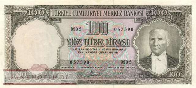 Türkei - 100  Lira (#169a_F)